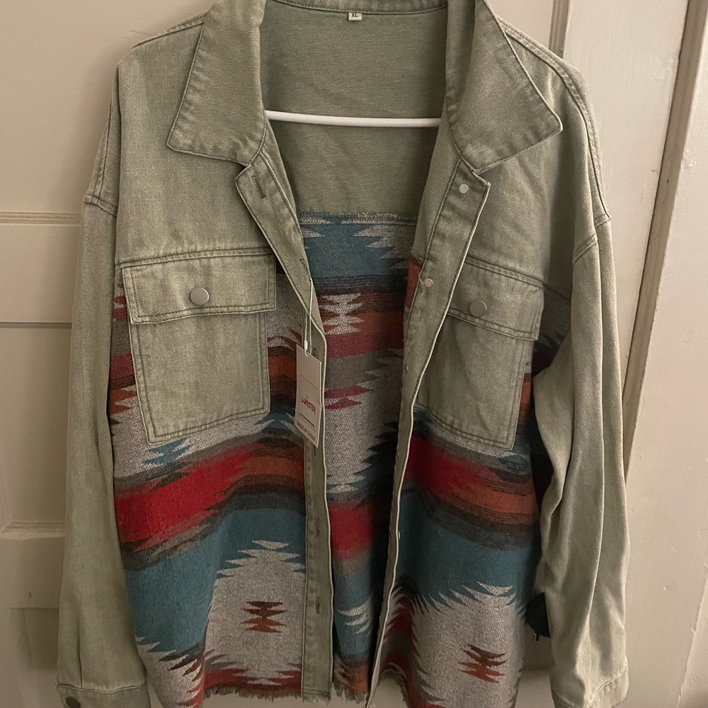Tribal Pattern Denim Jacket